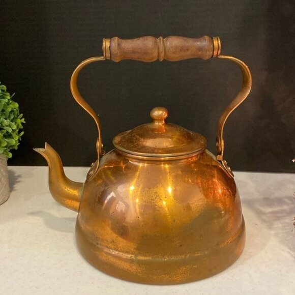 Vintage Antique 7" Copper Teapot Kettle with Lid - Picture 1 of 16